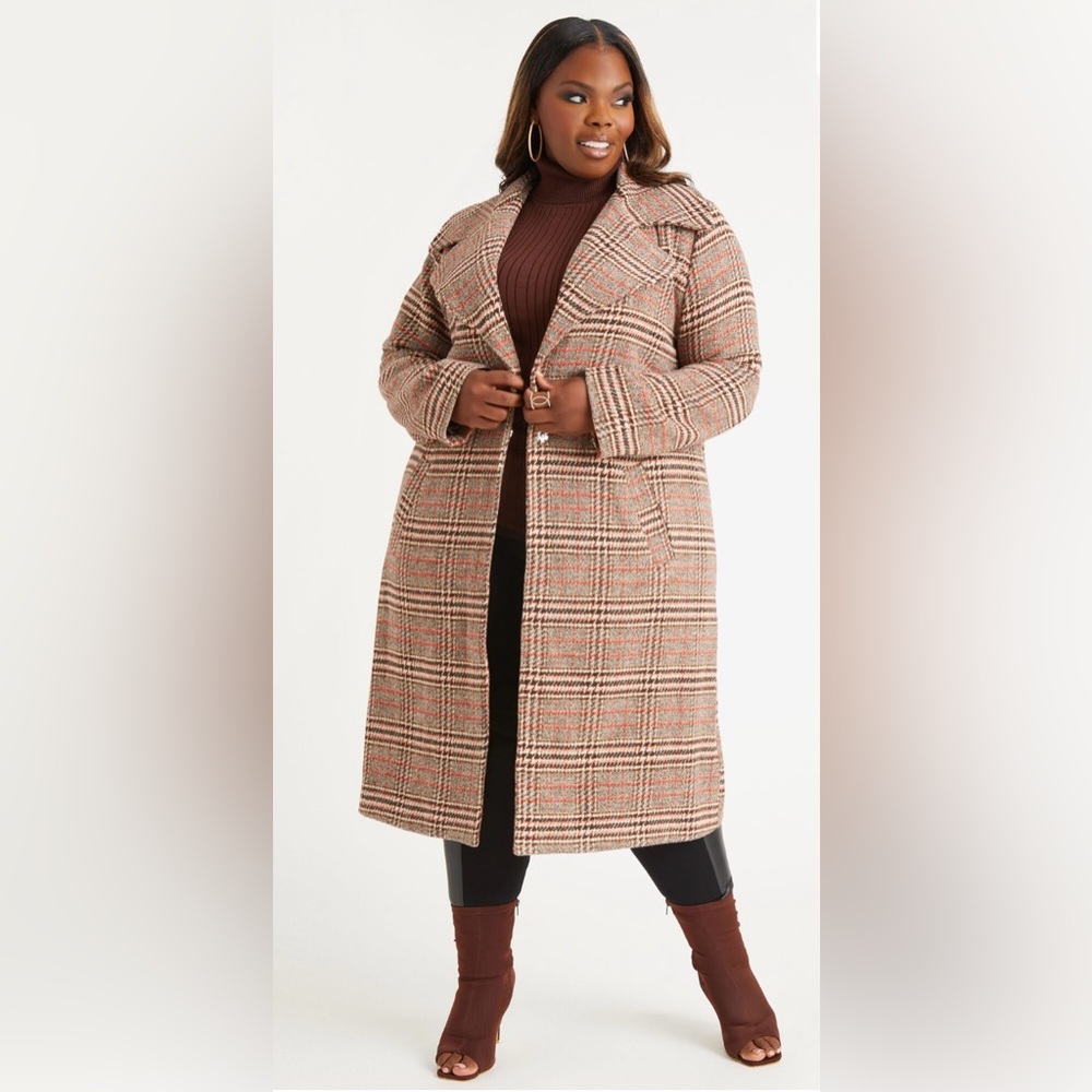 Women’s Coat ( Ashley Stewart Brushed Faux Wool Plaid Coat)